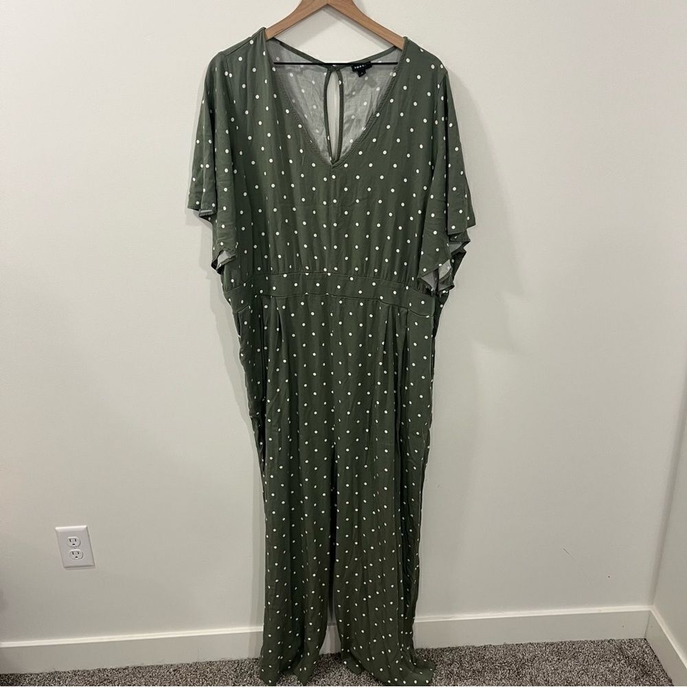 Torrid Stretch Challis Flutter Sleeve Jumpsuit 5X Honey Dots Olivine - Picture 6 of 16